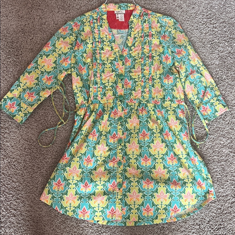 Matilda Jane Vibrant Floral Womens XS tunic with tie